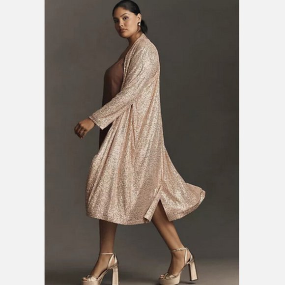 NWT Anthropologie Mare Mare XL Sequin Duster Longline Jacket Cardigan Rose New
